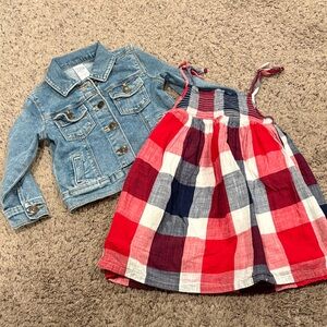Old Navy Red and Blue Striped Dress 2t dress and Jean jacket